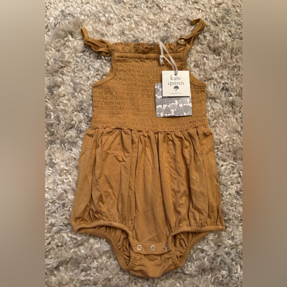 NWT Kate Quinn Mustard Smocked Bubble Romper - 12-18m